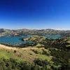 In cammino con vista sulla baia di Akaroa