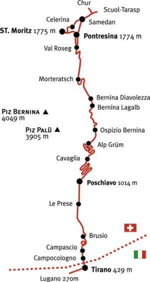 Il percorso del treno del Bernina