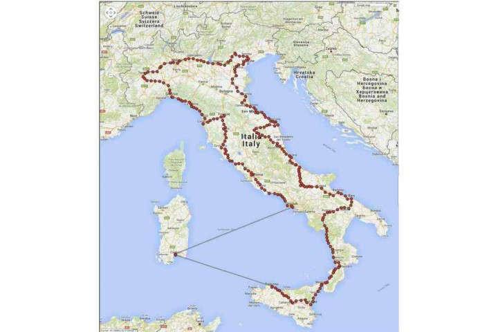 Itinerario dell&#039;Italia a piedi di Chris